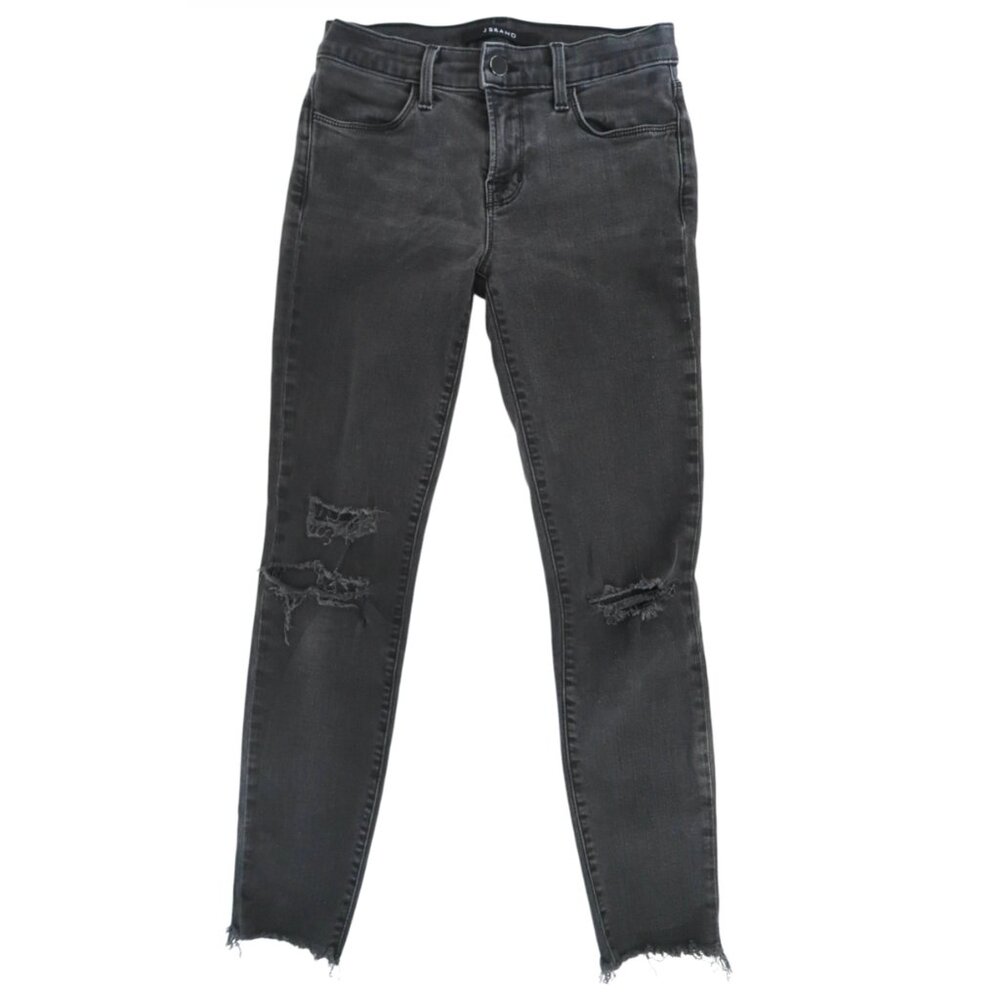 J BRAND Ripped knee Cropped Skinny jeans sz 26 Mercy Lt Black